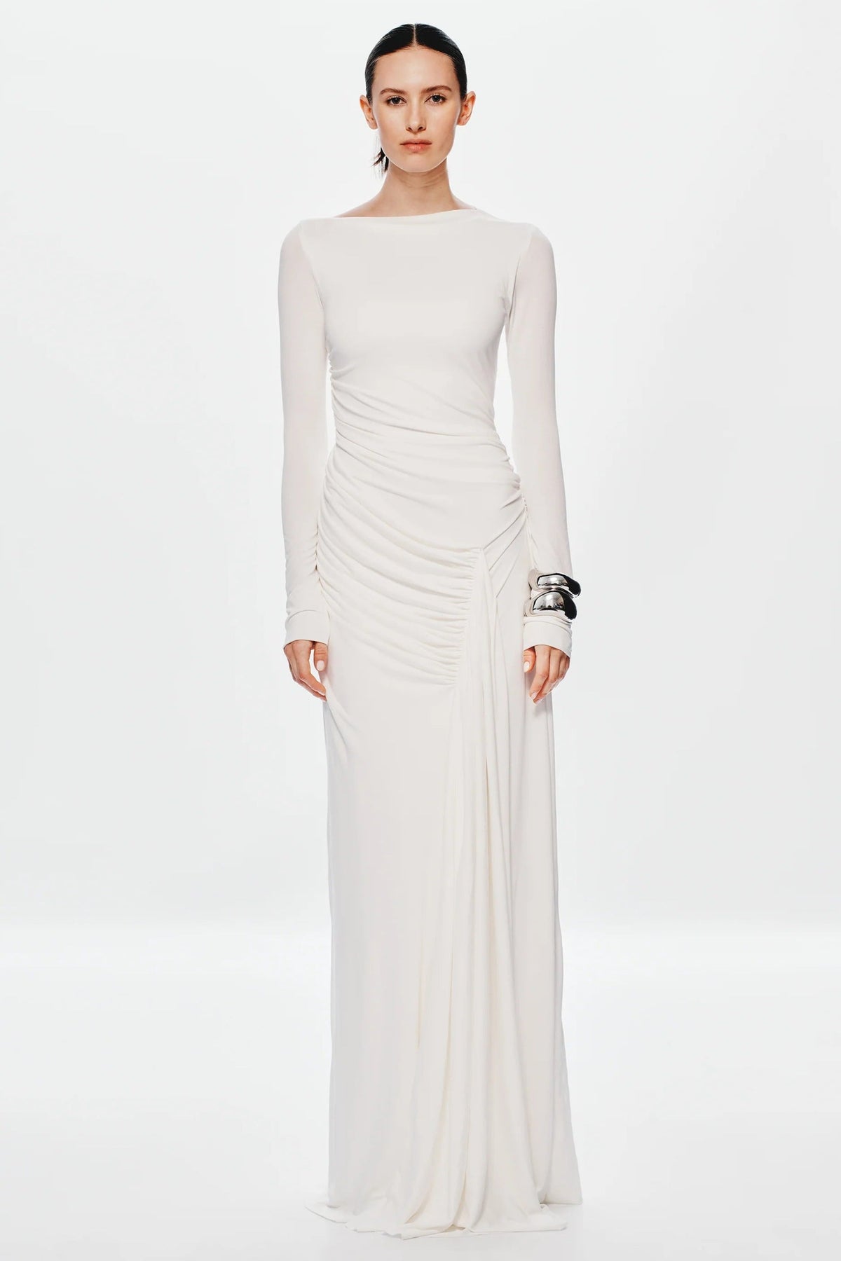 Misha Glacier Cupro Long Sleeve Maxi Dress - Ivory